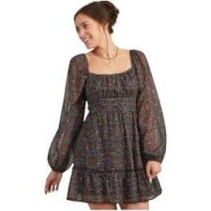 altard state babydoll dress with dark ditzy floral open back size M peasant boho